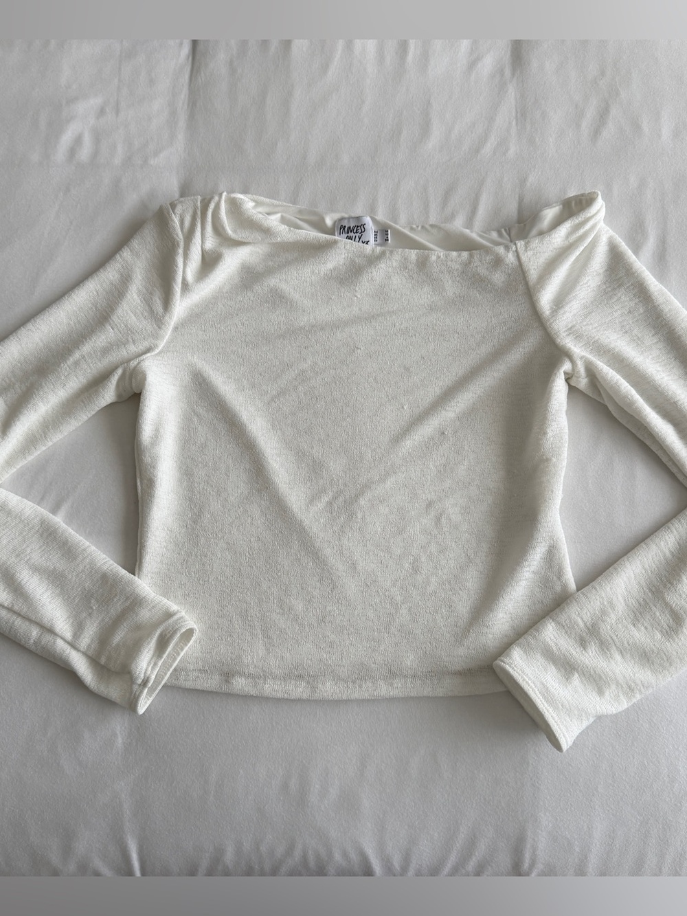 Princess Polly Off-White Long Sleeve Boatneck Top